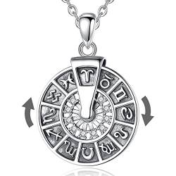 INFUSEU Viking Zodiac Rad Kette, Mond Stern Sonne Rad 925 Sterling Silber Hexer Schmuck Amulett Schild Hexe Anhänger Schutz Rune Schmuck für Frauen Männer von INFUSEU