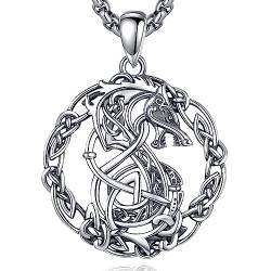 INFUSEU Wikinger Keltischer Wolf Kette, Odin Wolf Anhänger Herren Halskette Edelstahl Nordischen Mythologie Amulett Vegvisir Rune Keltischer Schmuck Geschenk von INFUSEU