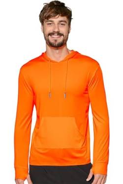 Herren Performance UPF 50+ UV/Sonnenschutz Hoodie T-Shirt Langarm mit Taschen SPF Shirt Laufen Wandershirt, Neon-Orange, Large von INGEAR