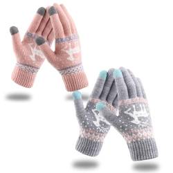 INGJIA 2 Paare Fashion Handschuhe Damen Winter Warme Touchscreen Winterhandschuhe Schnee Blume Druck halten warm mit Kaschmir für Frauen und Männer von INGJIA