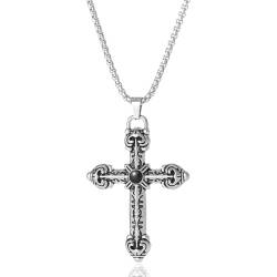 INGJIA Kreuzkette Herren Kreuz kette Silber Gold Schwarz,Edelstahl Männer Anhänger Kreuz Halskette Schmuck für Damen von INGJIA