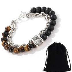 INGJIA Perlenarmband Herren mit schwarzen 8mm Lavastein - Onyx Perlen I Elastisches Kugelarmband - Geschenk für Männer aus echten Natursteinen von INGJIA