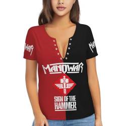 Manowar-Kings of Metal T Shirt Damen Kurzarm Sommer Tee Shirts V Ausschnitt Tshirt Womens Tops T-Shirt für Frauen Fan Geschenk von INGKE