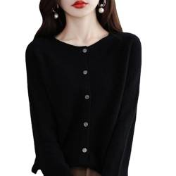 Women's Cashmere Cardigan Sweater,100% Cashmere Button Front Long Sleeve Cardigan-Hand Wash Only (Black,M) von INGKE