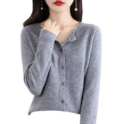 Women's Cashmere Cardigan Sweater,100% Cashmere Button Front Long Sleeve Cardigan-Hand Wash Only (Grey,M) von INGKE