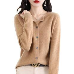 Women's Cashmere Cardigan Sweater,100% Cashmere Button Front Long Sleeve Cardigan-Hand Wash Only (Khaki,2XL) von INGKE
