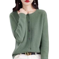 Women's Cashmere Cardigan Sweater,100% Cashmere Button Front Long Sleeve Cardigan-Hand Wash Only (Light Green,2XL) von INGKE
