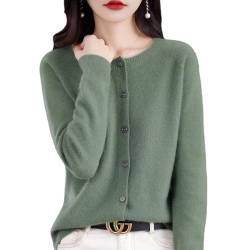 Women's Cashmere Cardigan Sweater,100% Cashmere Button Front Long Sleeve Cardigan-Hand Wash Only (Light Green,XL) von INGKE