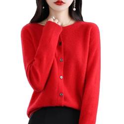Women's Cashmere Cardigan Sweater,100% Cashmere Button Front Long Sleeve Cardigan-Hand Wash Only (Red,L) von INGKE