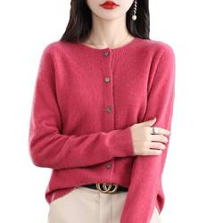 Women's Cashmere Cardigan Sweater,100% Cashmere Button Front Long Sleeve Cardigan-Hand Wash Only (Rose Red,M) von INGKE