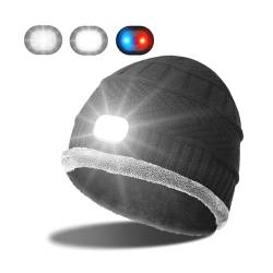 INHDBOX 6 LED Mütze Kappe Strickmütze mit Licht Herren Damen Kappe Lampe Mütze Scheinwerfer USB Nachladbare Mütze Laufmütze Winter Warm Strickkappe für Jogger,Camping,Laufen, Blinkende und Warnungs von INHDBOX