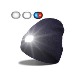 INHDBOX LED Mütze Kappe, Strickmütze mit USB Nachladbare Licht, Beleuchtung und blinkende Warnungs-Arten 6 LED, einfache Installation Vorne Hinten Scheinwerfer-Mütze, Unisex-Winterwärmer-Strickkappe von INHDBOX