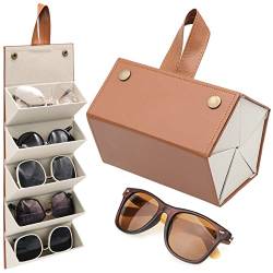 INHEMING Sonnenbrillen Aufbewahrung, Brillenetui,Brillenorganizer, 5 Fächer PU Leder Faltbare Sonnenbrillenbox Brillenbox für Mehrer Brillen Brillenaufbewahrung von INHEMING