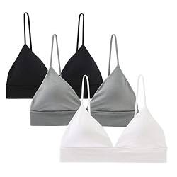 INIBUD Bralette für Damen, dreieckige Körbchen, abnehmbar, gepolstert, drahtlos, zum Überziehen, 3er-Pack, schwarz, weiß und grau, Medium von INIBUD