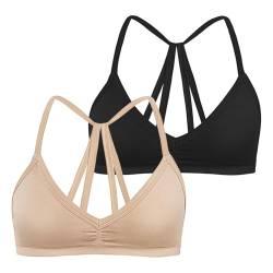 INIBUD Sport-BHs für Damen, Neckholder, Bralette, abnehmbar, gepolstert, offener Rücken, Träger, Fitnessstudio, Workout, minimales Yoga-Top, Schwarz + Sandelholz, small von INIBUD