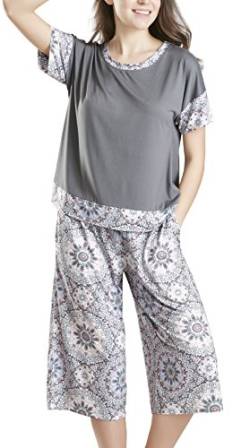 INK+IVY Damen Pajamas for Women Pyjama-Set mit Caprihose kurzärmeligem Shirt, Viskose/Elastan, Nachtwäsche, lockere Passform, weich, atmungsaktiv, Day Dreamer 215, XX-Large von INK + IVY