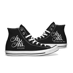 INKICKS - Schwarze Chucks Bedruckt mit weißen Mr. & Mrs. Design personalisierbar Gr. 43 für Converse I Hochzeitsgeschenk I Für Damen & Herren I Individuelle Anfertigung nach Kundenbestellung von INKICKS