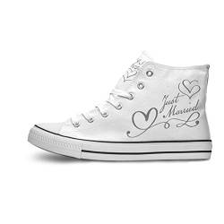 INKICKS - weißer Sneaker Bedruckt mit Just Married Design personalisierbar Gr. 37 I Hochzeitsgeschenk I Für Damen & Herren I Individuelle Anfertigung nach Kundenbestellung von INKICKS