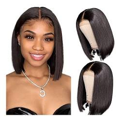 Perücken Kurze Gerade Lace Front Bob Perücken Synthetische Bob Perücken Schwarze Schulterlange Perücken für den Täglichen Partygebrauch (Blue : Black, Size : 8in) von INKTUS