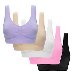 BH Damen Ohne Bügel Große Größen 5er-Pack Sport-BHS, Alltags-BH, Trainieren, Yoga, Fitnessstudio, Sexy Dessous, Festes, Kurz Geschnittenes Tankoberteile Weiß, Beige, Lila, Rosa, Schwarz S EU 34 von INLLADDY