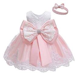 INLLADDY Baby Mädchen Prinzessin Kleid 2tlg Set Bowknot Spitze Taufkleid Festlich Kleid Hochzeit Party Festzug Taufe Tutu Kleid 0-23 Jahre Rosa 6-12Monate von INLLADDY