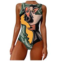 INLLADDY Badeanzug Damen Bauchweg 42 Strandmode Einteilige Bademode Swimsuit Schwimmanzug Push Up Armeegrün EU 42 von INLLADDY