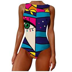 INLLADDY Badeanzug Damen Bauchweg 42 Strandmode Einteilige Bademode Swimsuit Schwimmanzug Push Up Blau EU 36 von INLLADDY