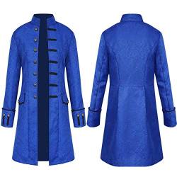 INLLADDY Halloween Kostüm Herren Jacke Frack Steampunk Gothic Gehrock Uniform Cosplay Kostüm Smoking Mantel Retro Viktorianischen Langer Uniformkleid Plus Size Männer Langarm Blau L von INLLADDY