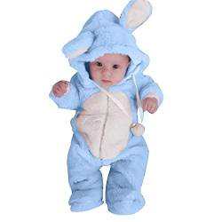 INLLADDY Neugeborene Baby Schneeanzug Kapuzen Fleece Strampler Flanell Fuß Jumpsuit Infant Onesies Winter Outwear Outfits Baby Mädchen Jungen Blau 0-6 Monate von INLLADDY