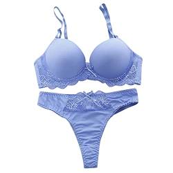 INLLADDY Unterwäsche Frauen Set BH Und Slip Große Größen Unterwäsche-Set Für Damen, Volle Abdeckung, Spitzen-Sport-BHS Und Höschen, Tanga, Übergröße, Kabelloser Alltags-BH Blau 80C EU 80C von INLLADDY