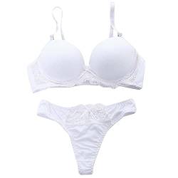 INLLADDY Unterwäsche Frauen Set BH Und Slip Große Größen Unterwäsche-Set Für Damen, Volle Abdeckung, Spitzen-Sport-BHS Und Höschen, Tanga, Übergröße, Kabelloser Alltags-BH Weiß 80B EU 80B von INLLADDY