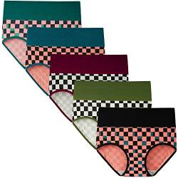 INNERSY Baumwoll Unterwäsche Damen High Waist Unterhosen Frauen Kaiserschnitt Schlüpfer 5 Pack (XS, Schachbrett Mehrfarbig) von INNERSY