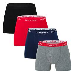 INNERSY Boxershorts Herren Baumwolle Unterhosen Männer Rot Retroshorts mit Eingriff 4er Pack (S, Schwarz+Marineblau+Grau+Rot) von INNERSY