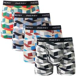 INNERSY Boxershorts Herren Bunte Unterhosen Männer Eingriff Atmungsaktive Unterwäsche Mehrpack 4 (L, Bunter Würfel) von INNERSY