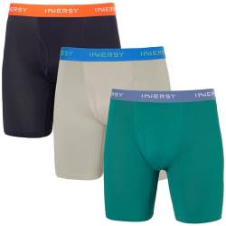 INNERSY Boxershorts Herren Lang Unterhosen Männer mit Eingriff Atmungsaktiv Unterwäsche 3er Pack (XL, Hellgrau/Pfauenblau/Dunkelblau) von INNERSY