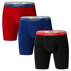 INNERSY Boxershorts Herren Langes Bein Männer Unterhosen Baumwolle Trunks Bunt Unterwäsche 3 Pack (L, Rot/Blau/Schwarz) von INNERSY