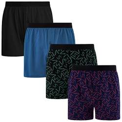 INNERSY Boxershorts Herren Locker Unterhosen Männer Baumwolle Retroshorts Eingriff Mehrpack 4 (S, Schwarz/Blau/2 Muster) von INNERSY