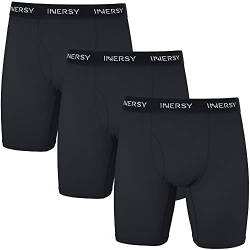 INNERSY Boxershorts Herren Schwarz Lange Unterhosen Männer Trunks Unterwäsche mit Eingriff 3 Pack (S, 3 Schwarz) von INNERSY