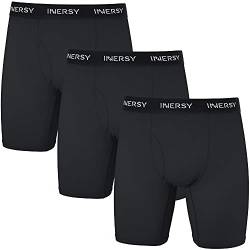 INNERSY Boxershorts Herren Schwarz Lange Unterhosen Männer Trunks Unterwäsche mit Eingriff 3 Pack (XL, 3 Schwarz) von INNERSY