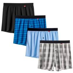 INNERSY Boxershorts Männer Baumwolle Unterhosen Herren Lange Retroshorts mit Eingriff Mehrpack 4 (M, Schwarz/Blau/2 Karos) von INNERSY