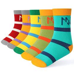 INNERSY Bunte Socken Kinder Baumwolle Gestreifte Kindersocken Jungen Mädchen Teenager Mehrpack 5 (27-30, Leuchtend Gestreift) von INNERSY