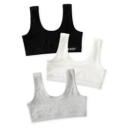 INNERSY Bustier Mädchen Baumwolle Sport BH Teenager Schwarz Weiß Grau Kinder Unterwäsche 3 Pack (S, Klassische Farbe) von INNERSY