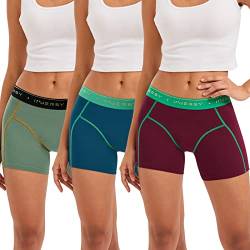 INNERSY Damen Boxershorts Baumwolle Sport Unterwäsche Frauen Lange Unterhose Panties 3er Pack (46-48, Dunkelrot/Dunkelblau/Grün) von INNERSY