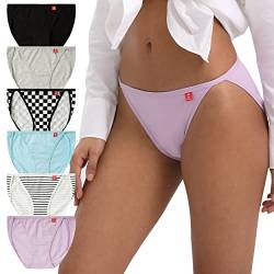 INNERSY Damen Unterhosen Baumwolle Bikini Slips Mehrpack Hoch Geschnitten Unterwäsche 6er Pack (XS, Leichte Sommerfarben) von INNERSY