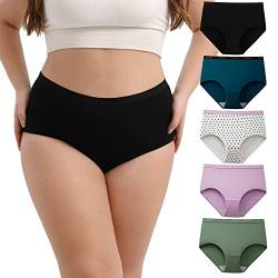 INNERSY Damen Unterhosen Große Größen Slips Baumwolle Hohe Taille Unterwäsche Übergröße 5er Pack (42-44, 4 Einfarbig Mehrfarbig/1 Punkt) von INNERSY