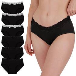 INNERSY Damen Unterwäsche Baumwolle Atmungsaktiv Schwarz Sexy Hipster 6er Pack (40, Schwarz) von INNERSY