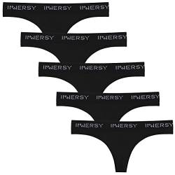 INNERSY Frauen Stringtanga Baumwolle Sexy Unterhosen Damen Schwarz Slip 5er Pack (36, 5 Schwarz) von INNERSY