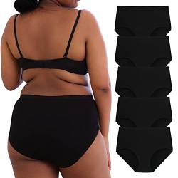 INNERSY Große Größen Damen Unterhosen Schwarz Slip Baumwolle High Waist Unterwäsche Pantys 5 Pack (52-54, 5 Schwarz) von INNERSY