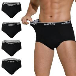 INNERSY Herren Slip Schwarz Unterhosen Männer Baumwolle Unterwäsche Klassische Slips 4 Pack (XL, 4 Schwarz) von INNERSY