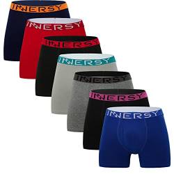 INNERSY Herren Unterhosen Boxershorts mit Eingriff Unterwäsche Männer Lang Retroshorts 7 Pack (L, Bunt mit Kontrastpaspelierung) von INNERSY